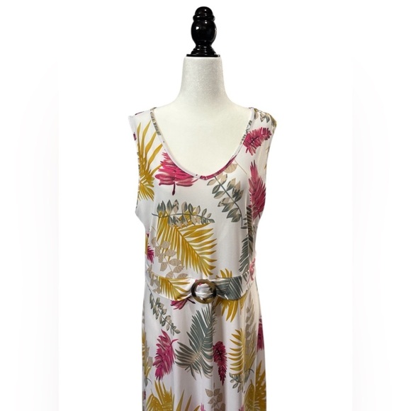 San Francisco, Floral Knee-Length Belted Dress, Large, White, Pink, Yellow πΈ - Picture 6 of 11